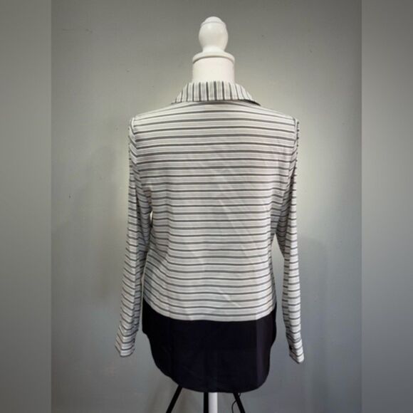 SALE! B/W Stripe Chicos Collared Blouse Size 1 (8) EUC - Picture 2 of 7
